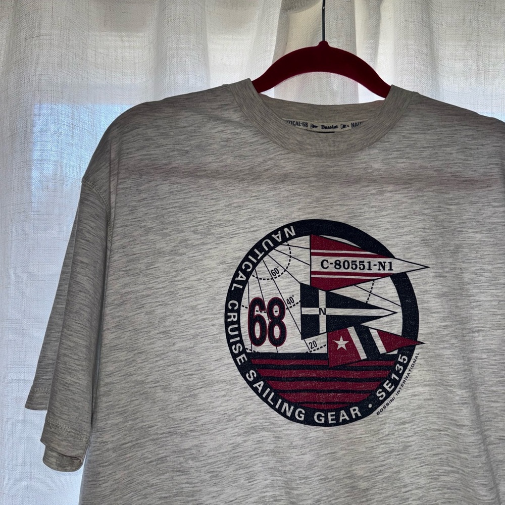Vintage Bossini Nautical-68 Gray Graphic T Shirt - size XL